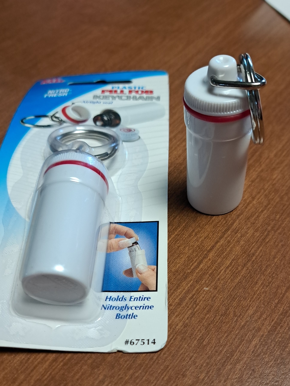 White and Red Pocket Pill Capsule Keychain